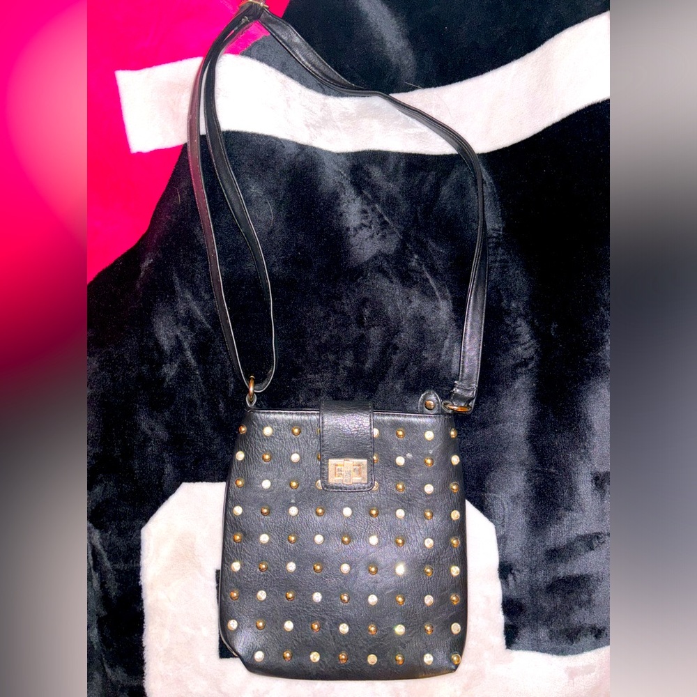Faux leather medium size jewel studded purse